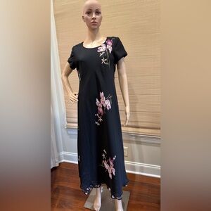 Jessica Howard Black Floral Maxi Dress with Lilac and Purple Accents